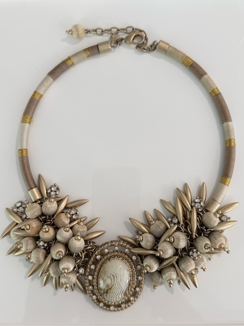 LOFT Gold & Cream Beaded and Thread-Wrapped Cluster Statement Necklace
